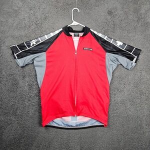 Assos Switzerland Mens Short Sleeve Cycling Jersey Red Black Gray Large XL
